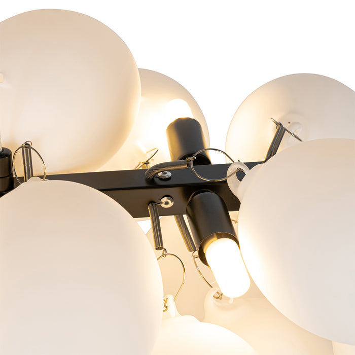 QAZQA Hanglamp zwart met opaal glas 8-lichts langwerpig - Uvas