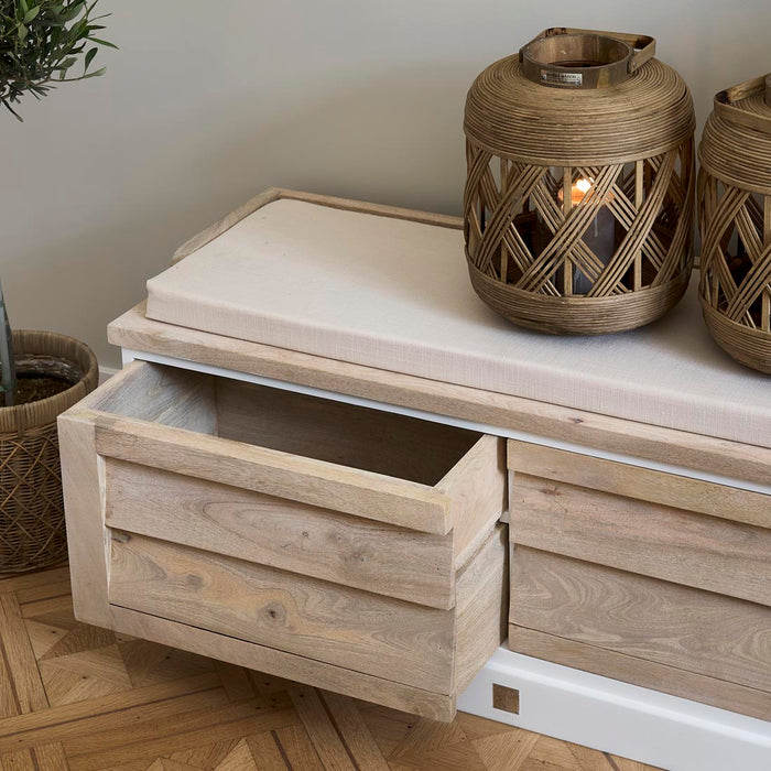 Rivièra Maison - Handgemaakte Opbergbank, Mangohout met Katoenen Bekleding, 40x48x110 cm