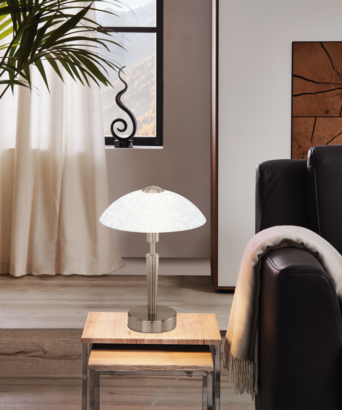 EGLO Solo - Tafellamp - 1 Lichts - Ø26,5cm - Nikkel-Mat - Wit