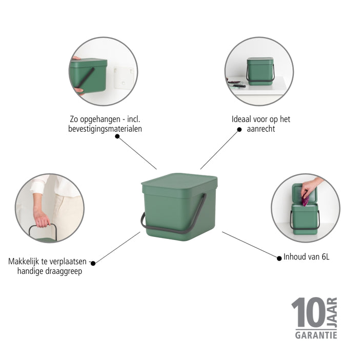 Brabantia Sort & Go Afvalemmer 6 L - Groen