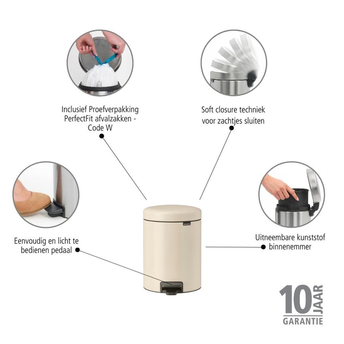 Brabantia NewIcon Pedaalemmer 5 L - Soft Beige