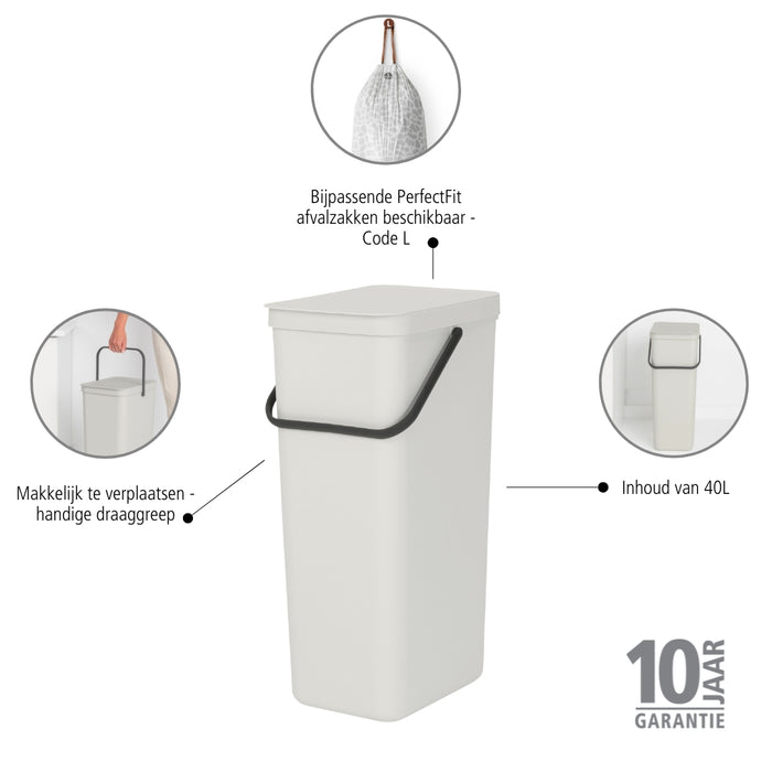Brabantia Sort & Go Afvalemmer 40 L - Grijs