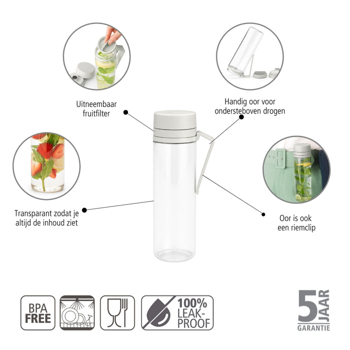 Brabantia Make & Take Waterfles met Fruitfilter 0,5 L - Light Grey