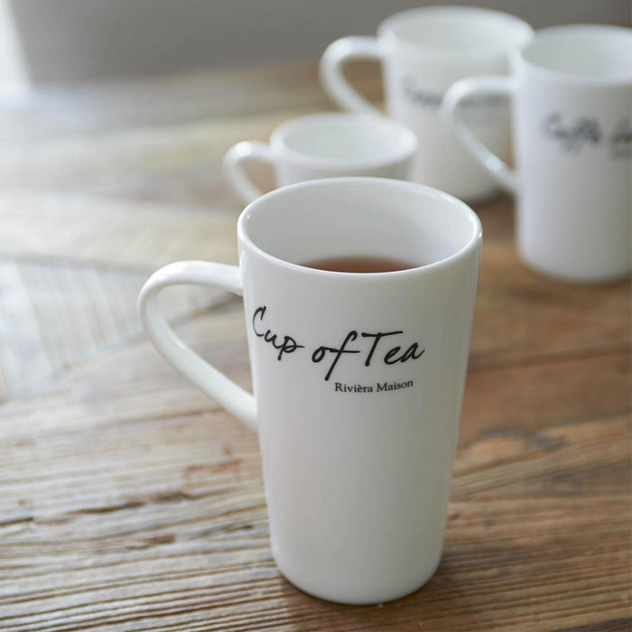 Riviera Maison theemok met oor, theebeker met tekst 440 ml - cup - Wit