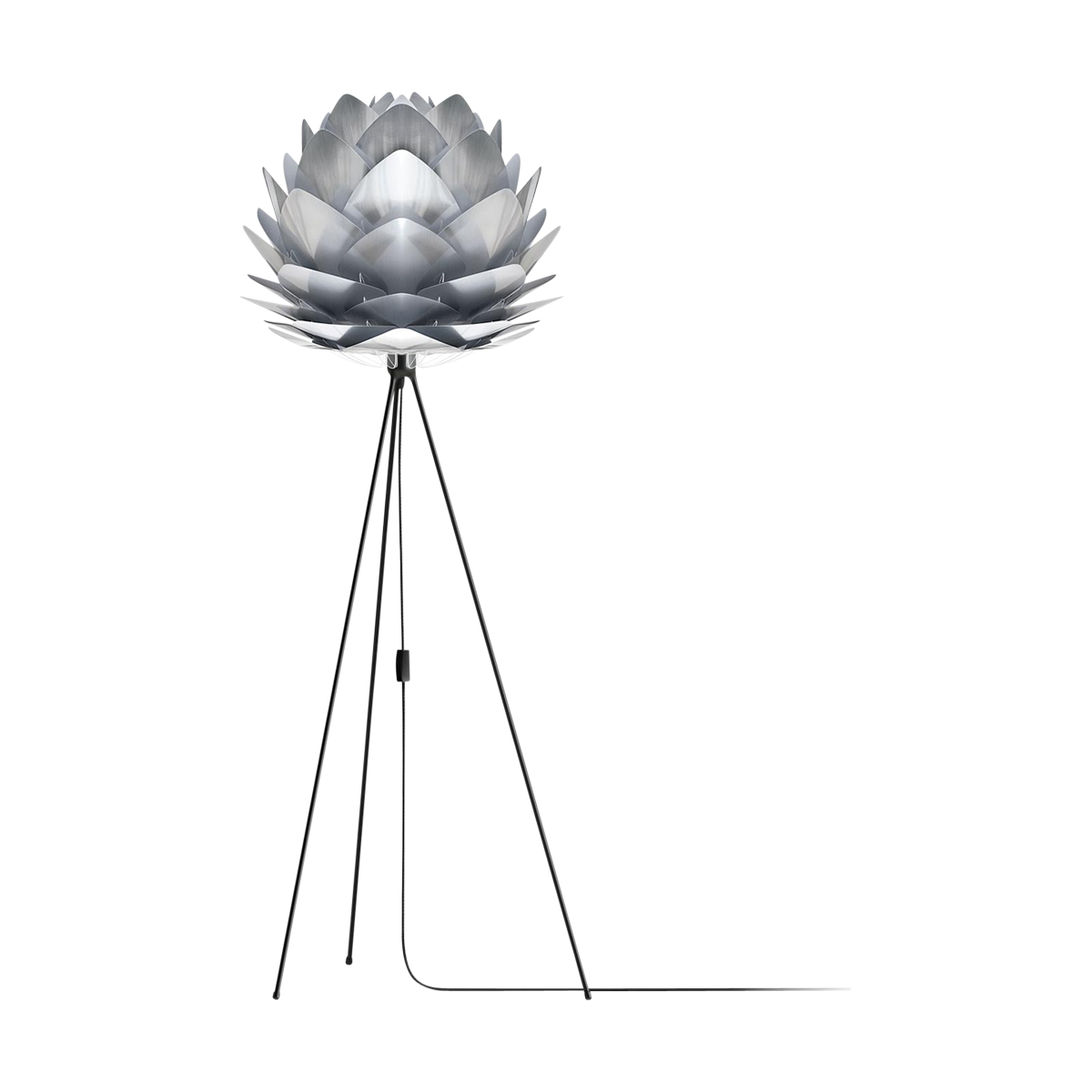 Umage Silvia Medium vloerlamp brushed steel - met tripod zwart - Ø 50