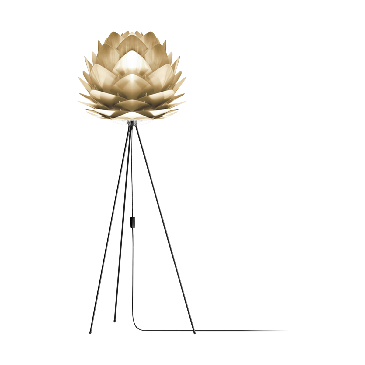 Umage Silvia Medium vloerlamp brushed brass - met tripod zwart - Ø 50