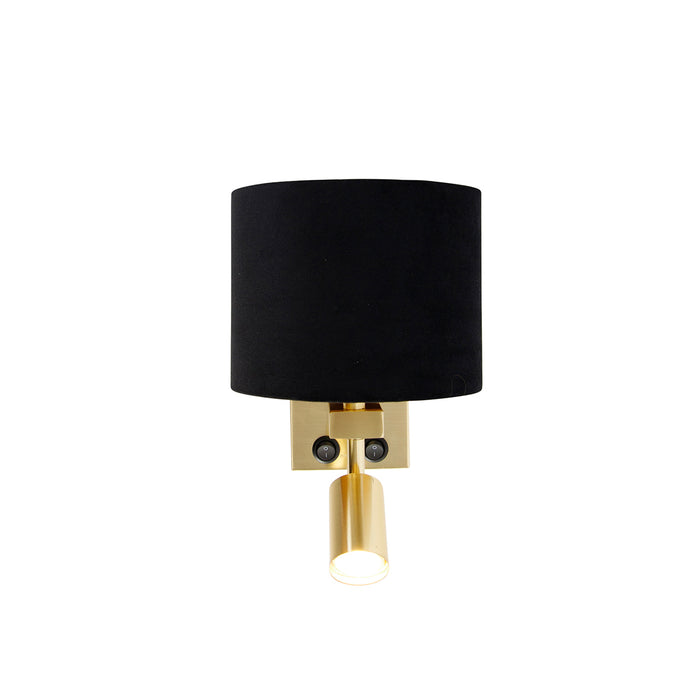 QAZQA Wandlamp messing met leeslamp en kap 18 cm zwart - Brescia