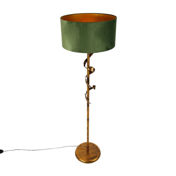 QAZQA Vintage vloerlamp antiek goud met groene kap - Linden