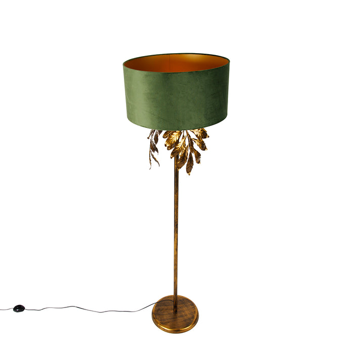QAZQA Vintage vloerlamp antiek goud met kap groen - Linden