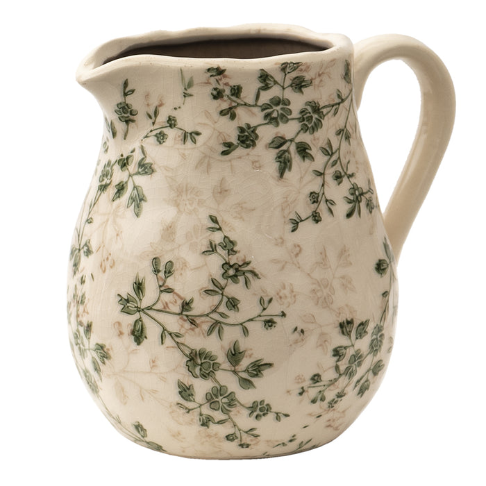 Clayre & Eef Decoratie Kan  20x16x20 cm Groen Beige Keramiek Bloemen