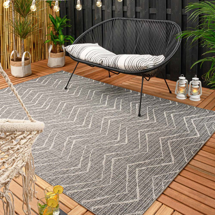 Boho&me Buitenkleed zig zag Summer - grijs|crème - 140x200 cm