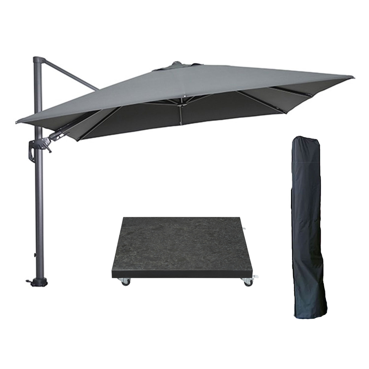 Garden Impressions zweefparasol 300x300 d. grijs met voet en hoes