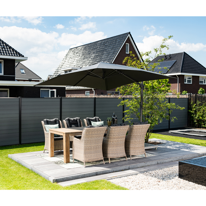 Garden Impressions zweefparasol 300x300 d. grijs met voet en hoes