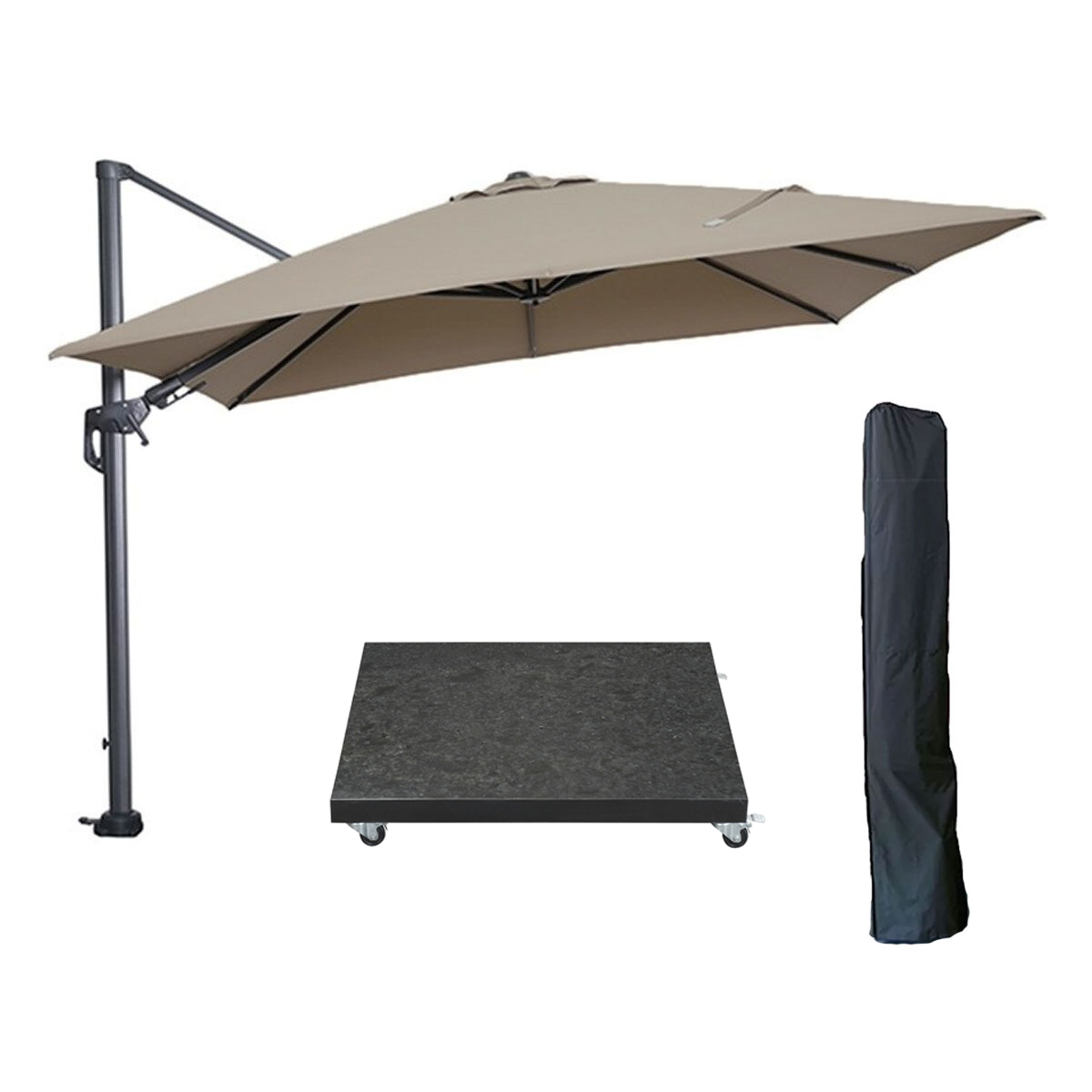 Garden Impressions parasol 300x300 d. grijs|taupe + voet en hoes