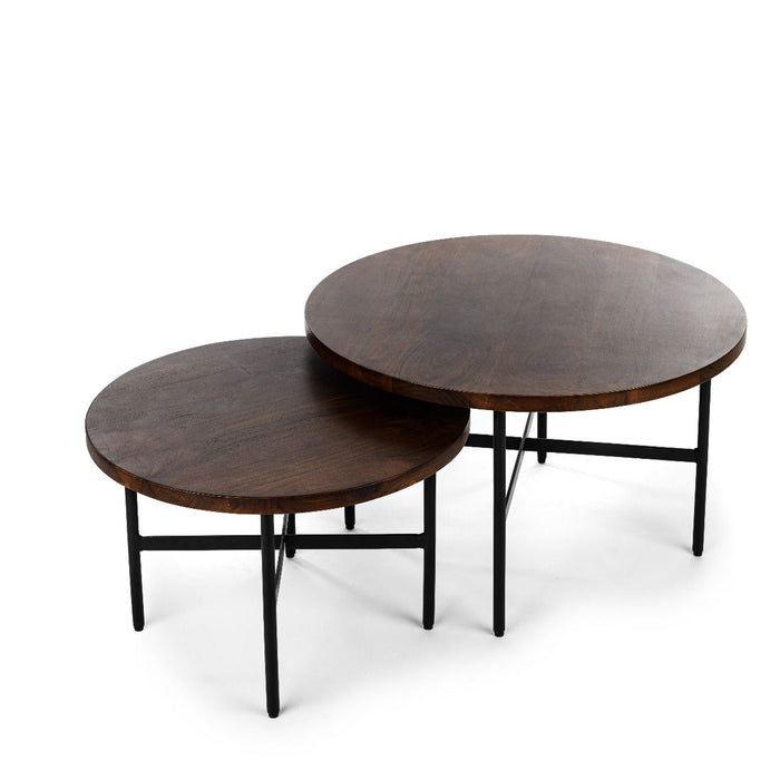 Vurna Susanne salontafel rond kruis acaciahout 75 cm bruin | set van 2