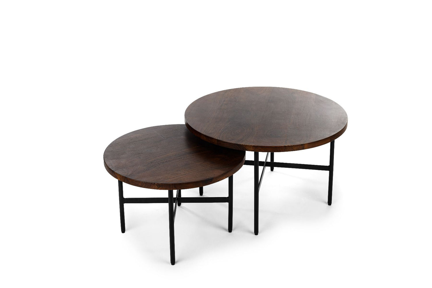 Vurna Susanne salontafel rond kruis acaciahout 75 cm bruin | set van 2