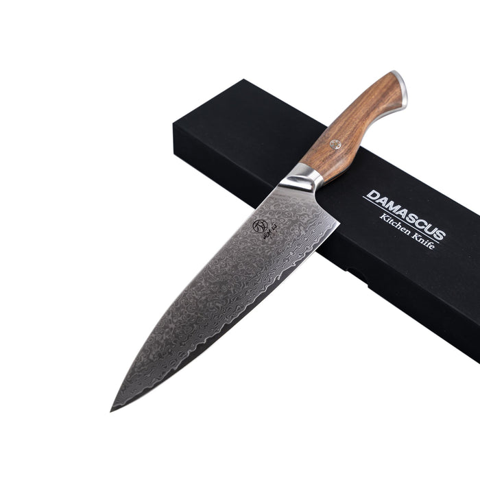 Homizu Baranoki koksmes - 20cm - VG-10 damascus mes|rozenhout - bruin