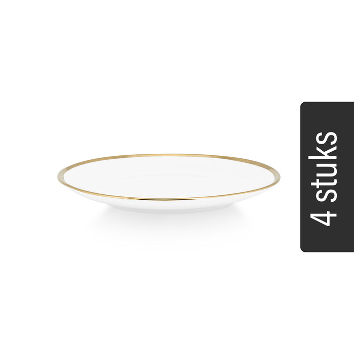 vtwonen Borden - Set van 4 - Wit|Goud - Porselein - Ø 20cm