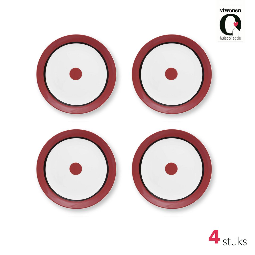 vtwonen Ontbijtborden - Circles - Rood - Set van 4