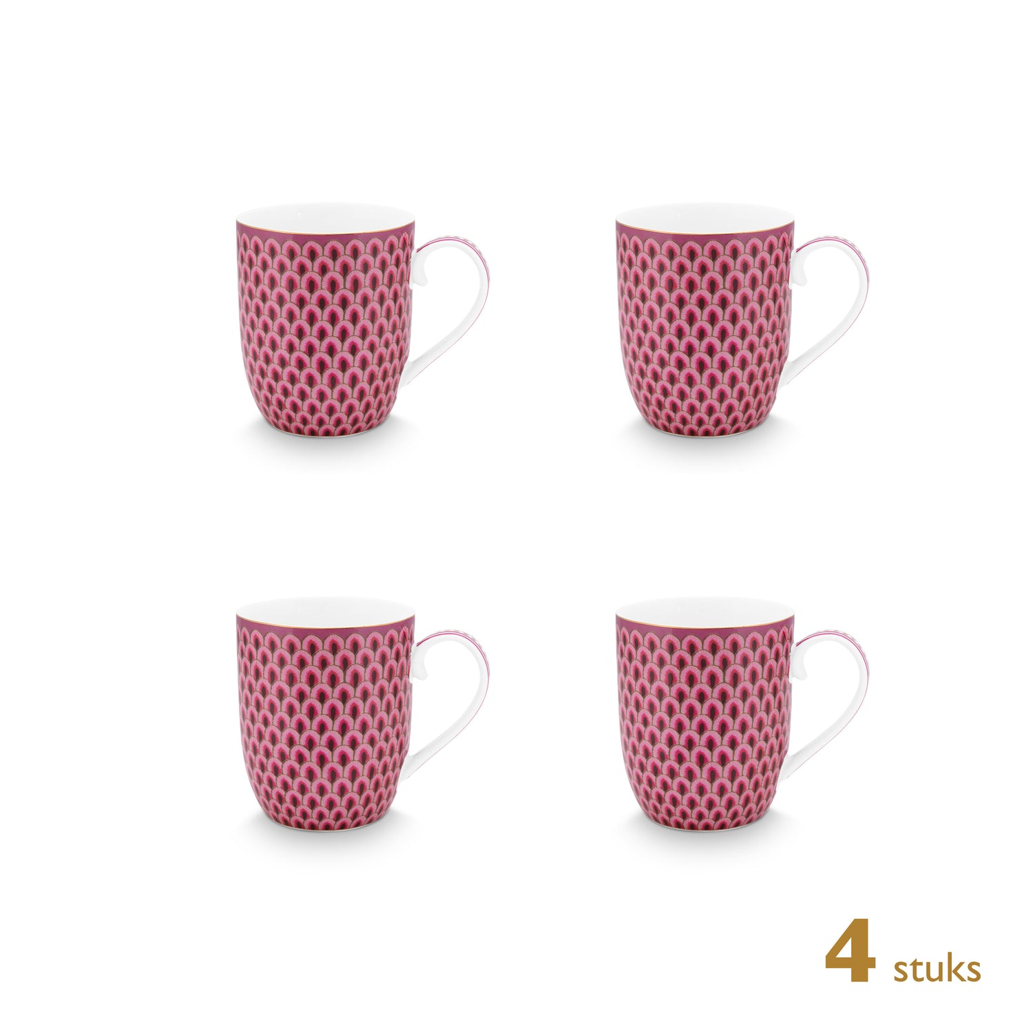 Pip Studio Koffiekoppen - Flower Festival Donker Roze - 145ml - 4 St.