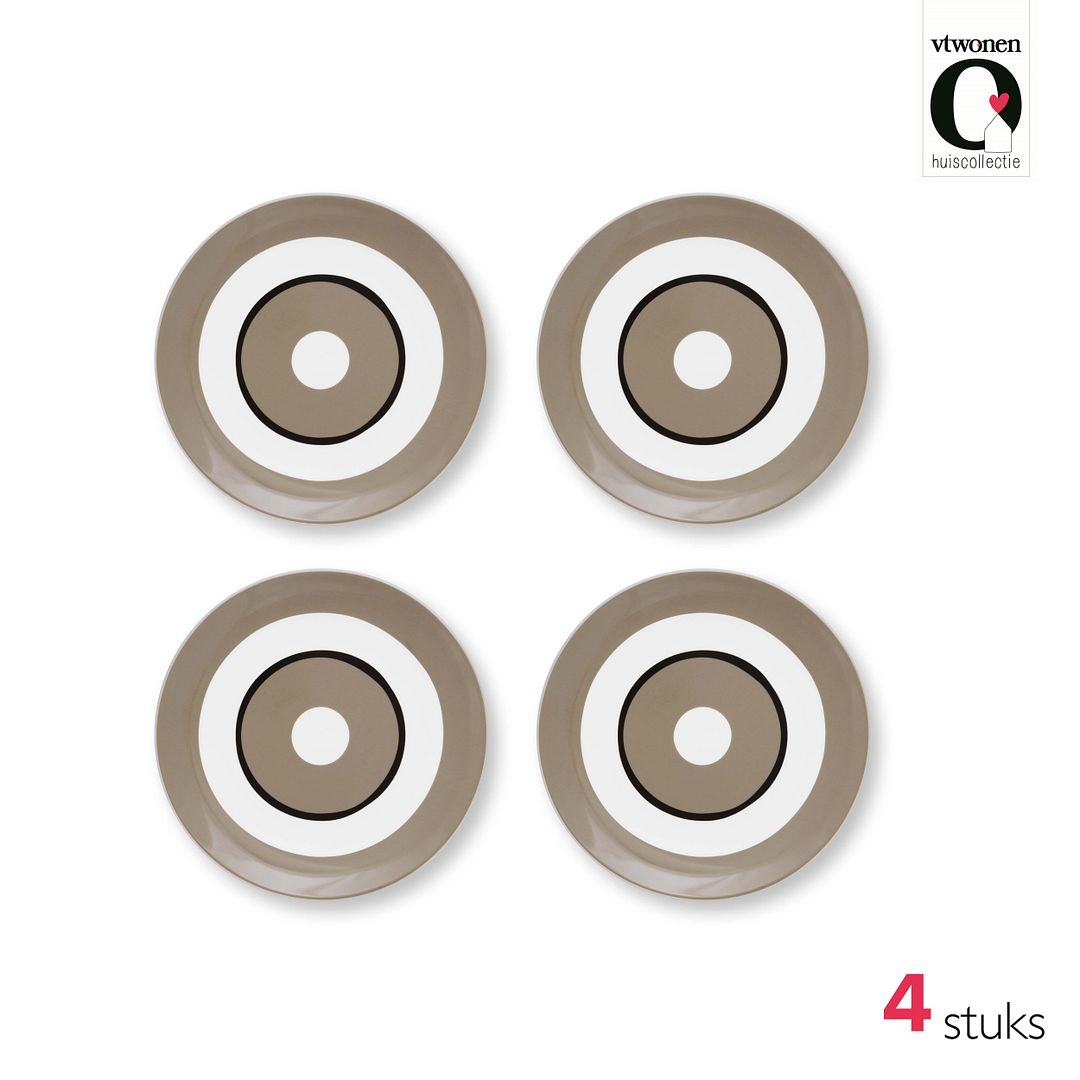 vtwonen Gebaksbordjes - Circles - Zand - Set van 4