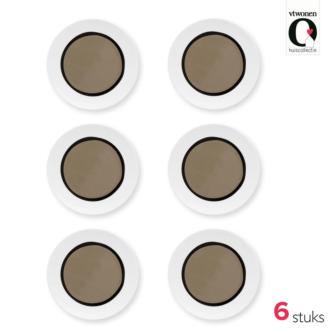 vtwonen Petit Four Bordjes - Circles - Zand - Set van 6