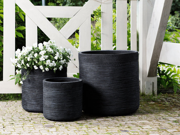Beliani - SAMOS - Bloempot - Zwart - 26 cm - Klei-vezelmengsel