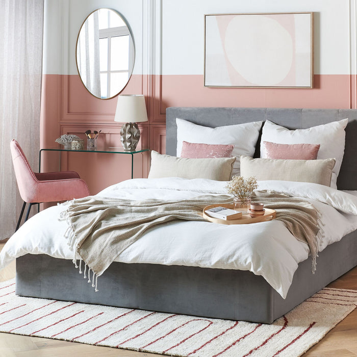 Beliani-LORIENT-Bed met opbergruimte-Lichtgrijs-160 x 200 cm-Fluweel