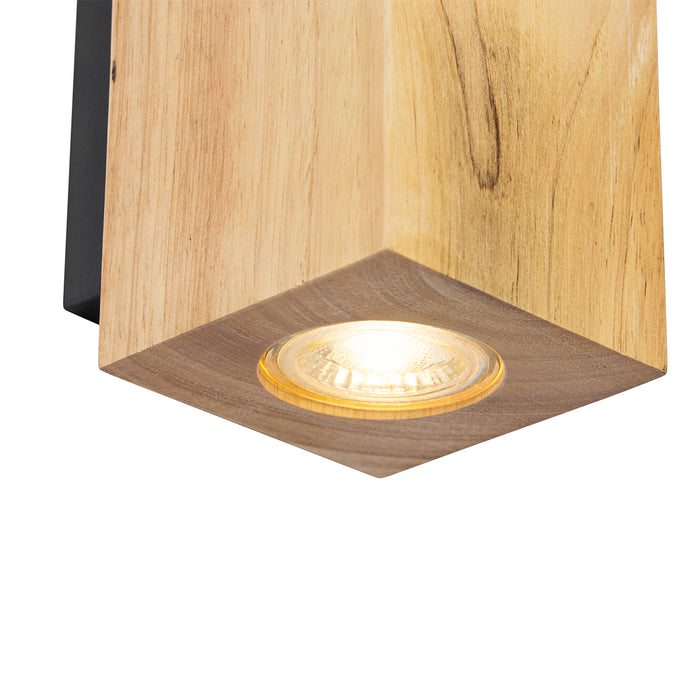 QAZQA Landelijke wandlamp hout vierkant 2-lichts - Sandy