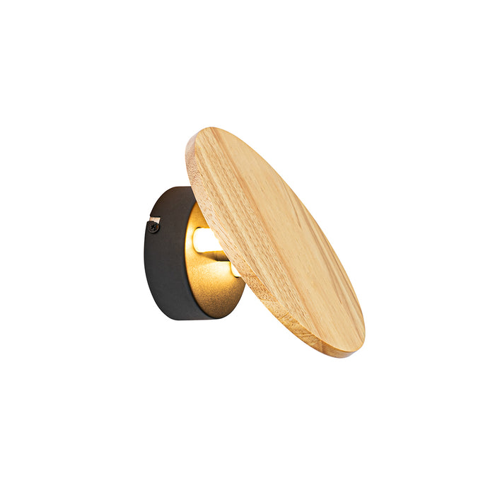 QAZQA Landelijk wandlamp hout rond kantelbaar - Pulley