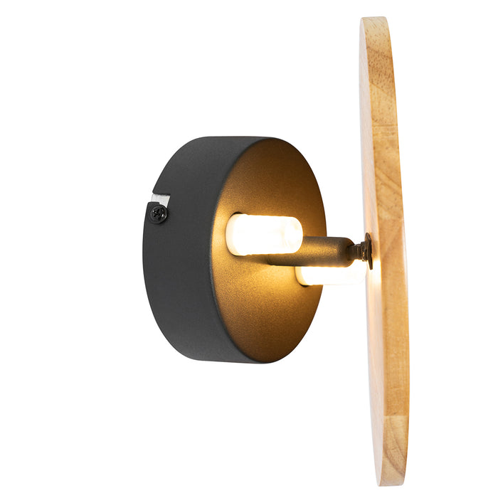 QAZQA Landelijk wandlamp hout rond kantelbaar - Pulley