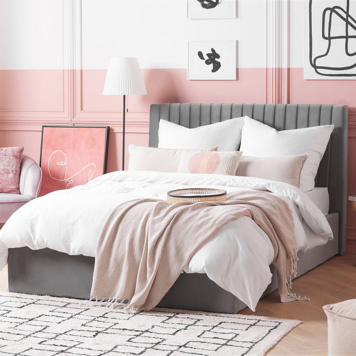 Beliani - VION - Bed met opbergruimte - Grijs - 140 x 200 cm - Fluweel