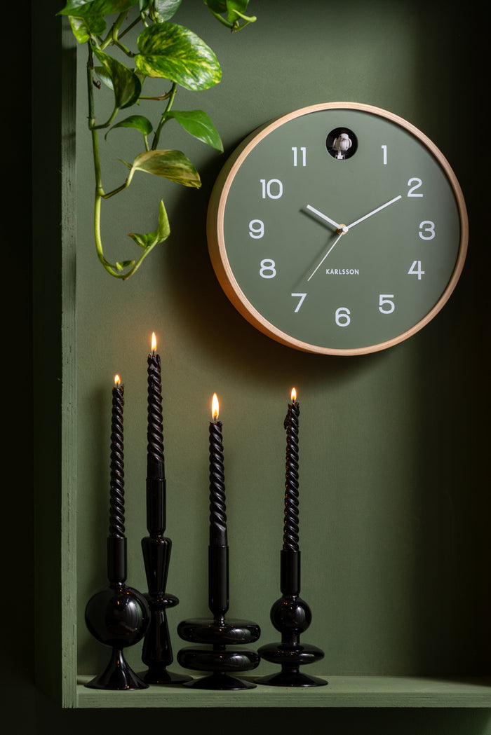 Karlsson - Wall clock Natural Cuckoo birch wood jungle green