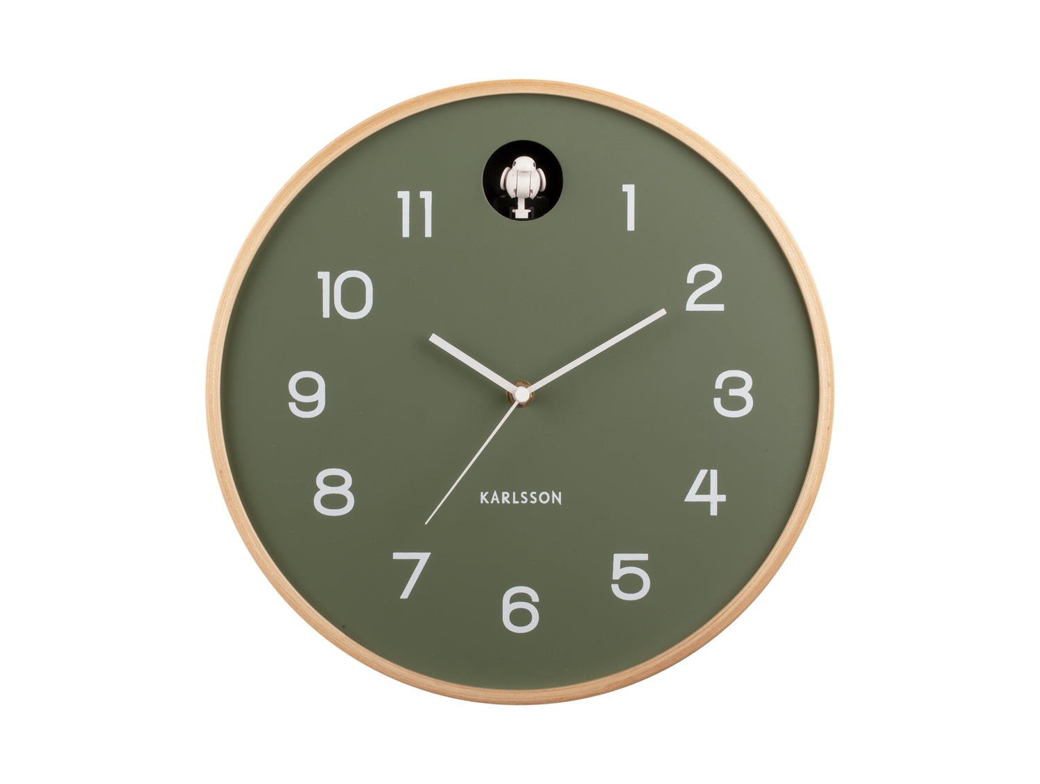 Karlsson - Wall clock Natural Cuckoo birch wood jungle green
