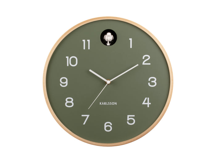 Karlsson - Wall clock Natural Cuckoo birch wood jungle green