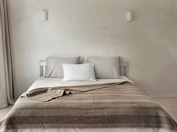 Yumeko deken merino wol stripe brown|chestnut 150x220