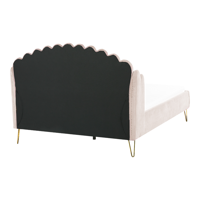 Beliani-AMBILLOU-Tweepersoonsbed-Lichtbeige-140 x 200 cm-Fluweel