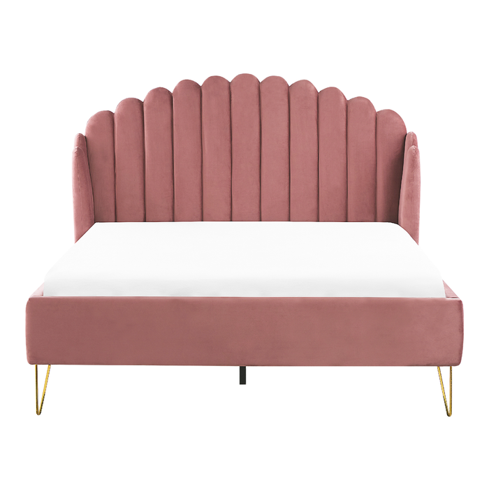 Beliani - AMBILLOU - Tweepersoonsbed - Roze - 140 x 200 cm - Fluweel