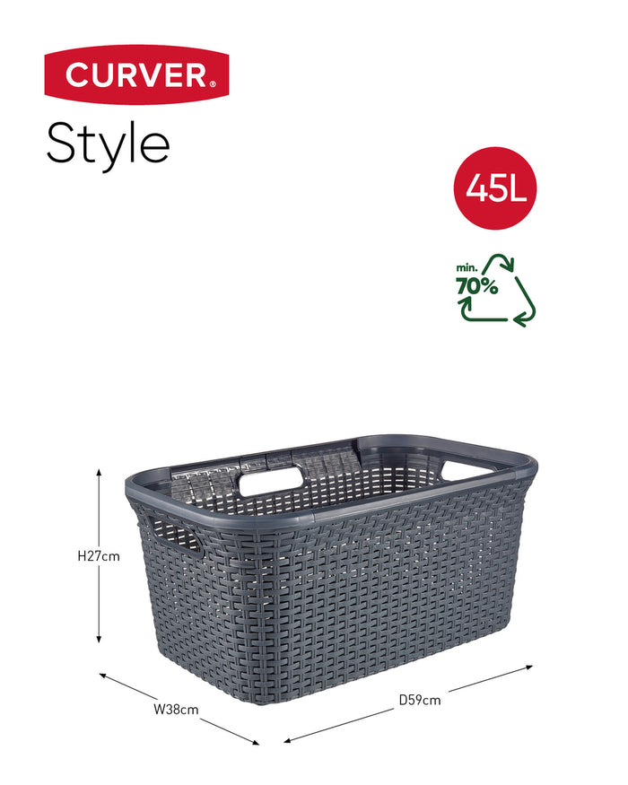 Curver Style Wasmand - 45L - 2 stuks - Antraciet