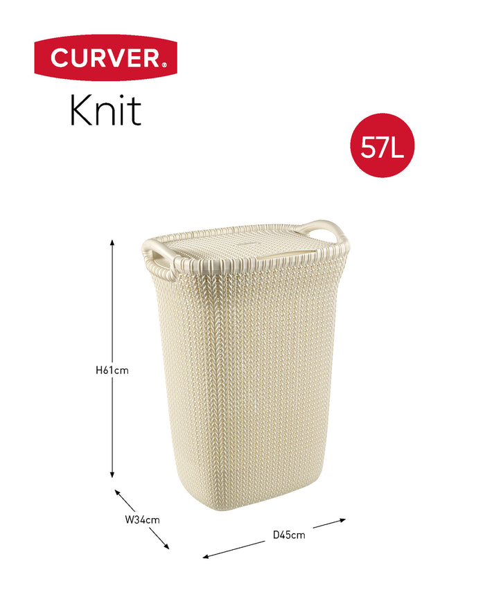 Curver Knit Wasmand met deksel 57L + Wasmand 40L - Gebroken wit