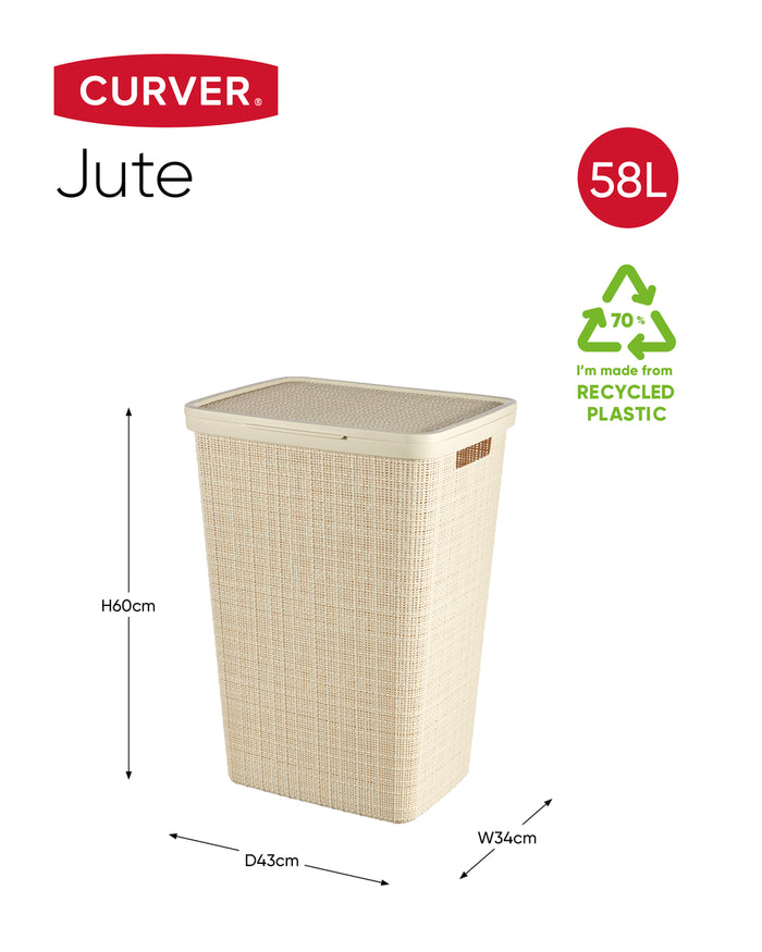 Curver Jute Wasmand met deksel 58L - 2 stuks - Gebroken Wit