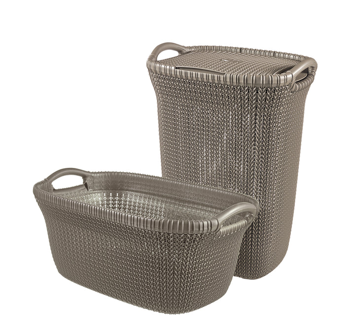 Curver Knit Wasmand met deksel 57L + Wasmand 40L - Bruin