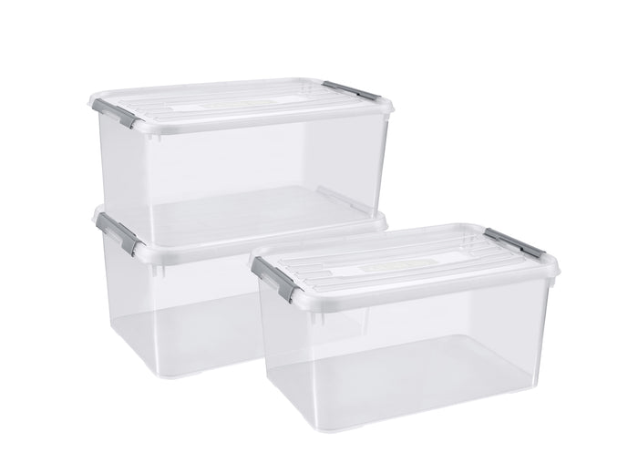Curver Handy+ Opbergbox - 50L - 3 stuks - Transparant met deksel