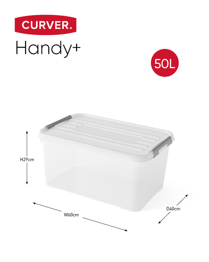Curver Handy+ Opbergbox - 50L - 2 stuks - Transparant met deksel
