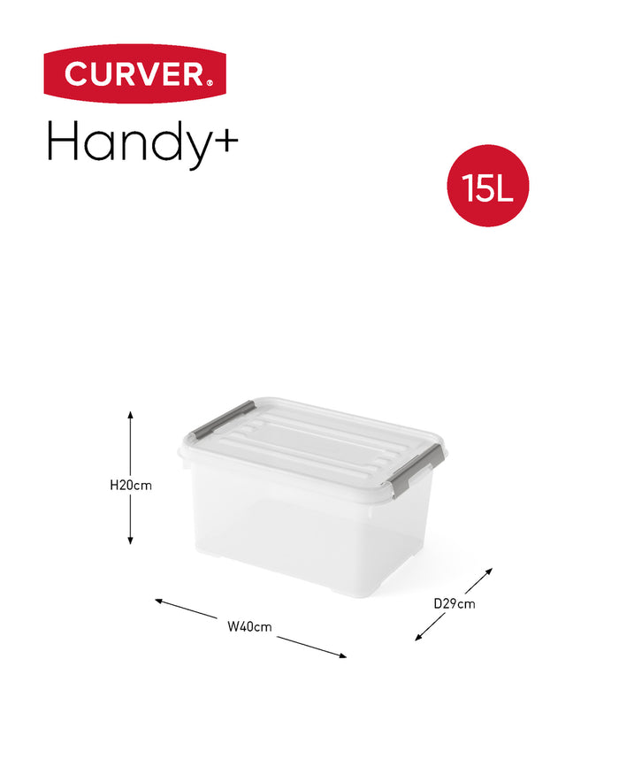 Curver Handy+ Opbergbox - 15L - 4 stuks - Transparant met deksel
