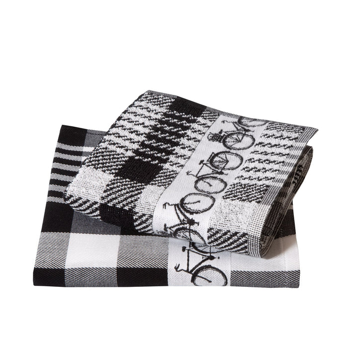 Twentse Damast Theedoekenset - 6 stuks - Fiets Zwart