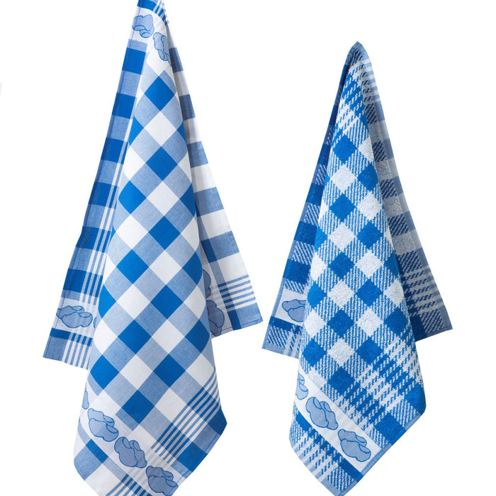 Twentse Damast Theedoekenset - 6 stuks - Klompen Blauw