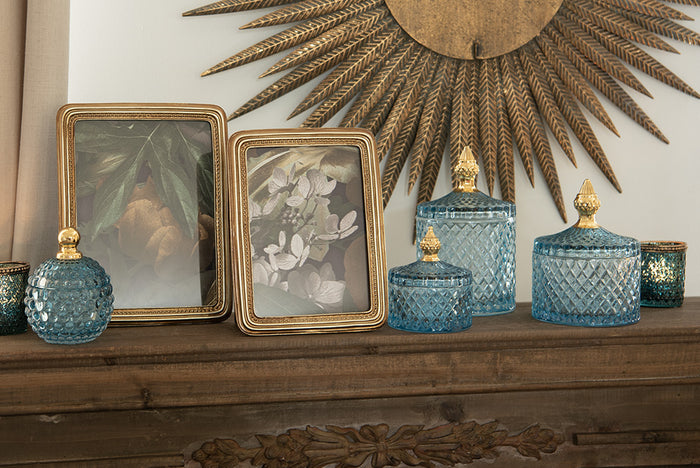 Clayre & Eef Glazen potje  Ø 9x10 cm Blauw Glas Potje met deksel