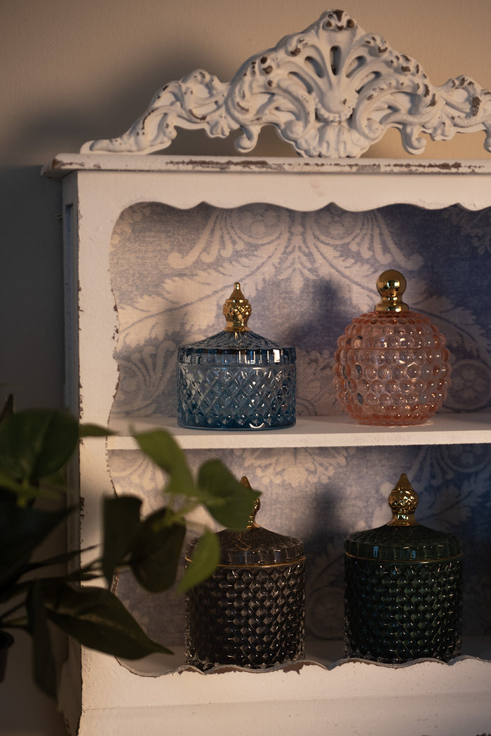 Clayre & Eef Glazen potje  Ø 9x10 cm Blauw Glas Potje met deksel