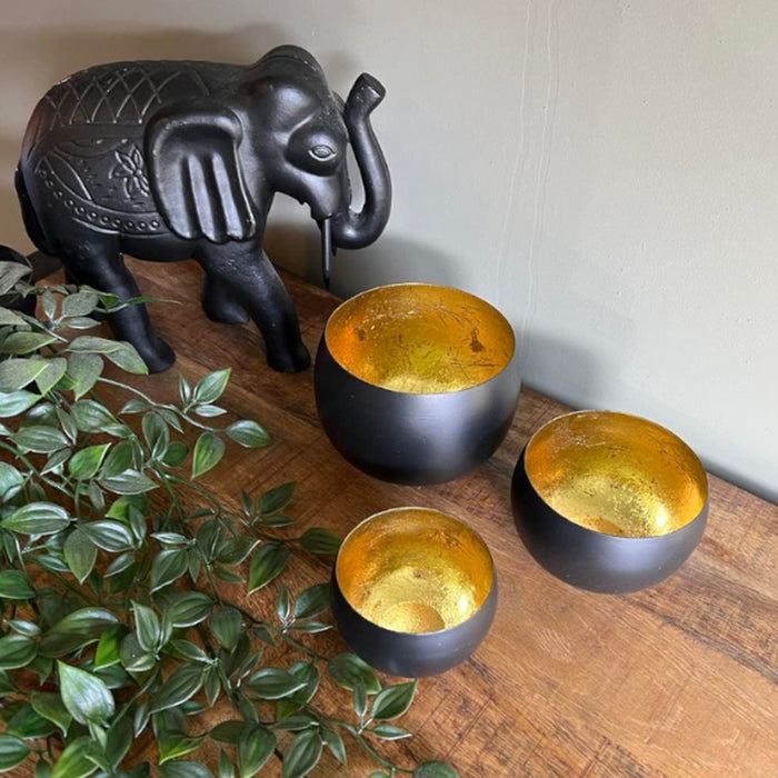 Rootsmann Theelichthouders Rond | Zwart-Goud